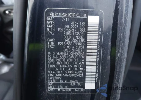 2011 Nissan Juke S/Sv/Sl из США, поврежденный, VIN JN8AF5MV3BT027821